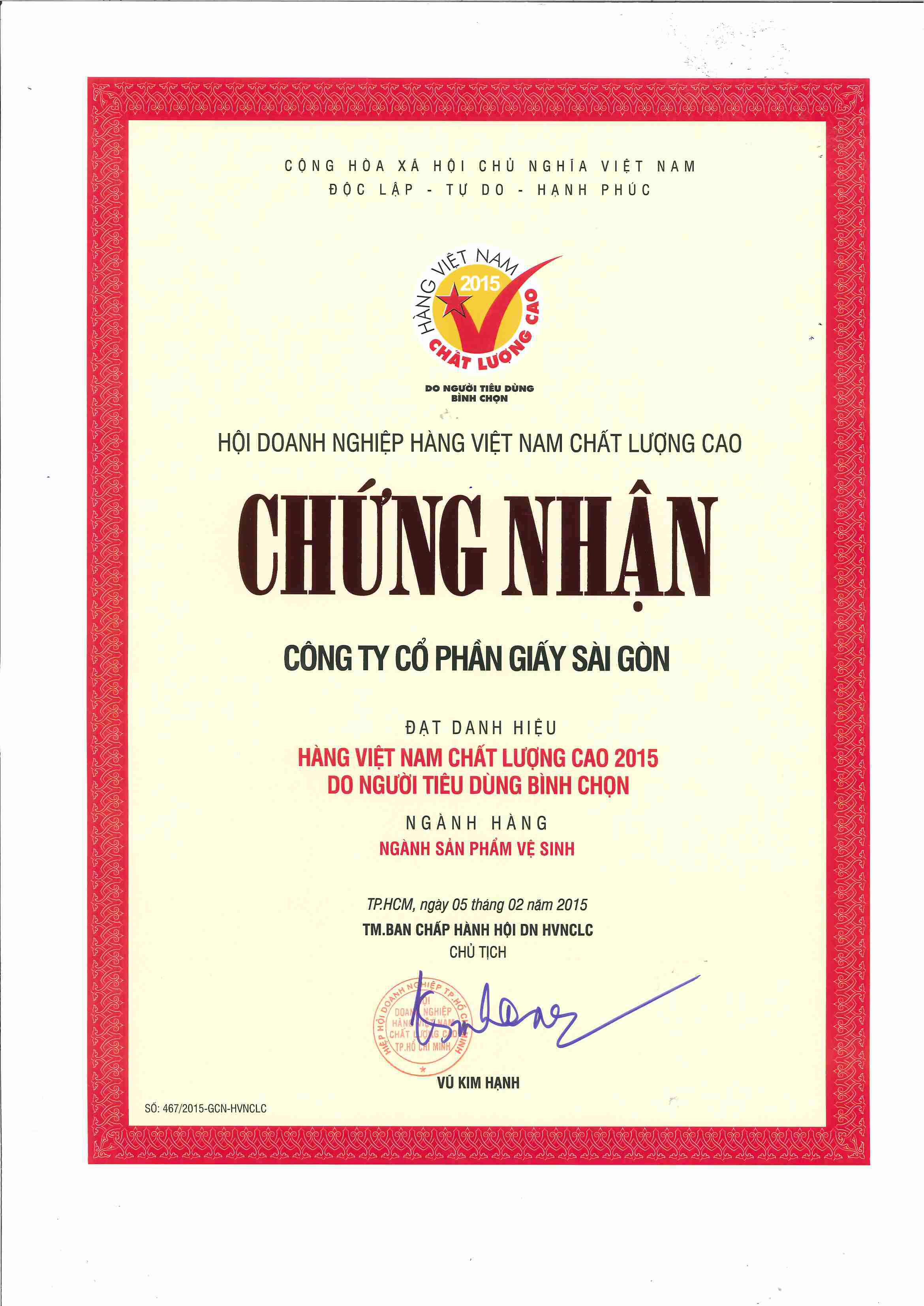 Danh hiệu Hàng Việt Nam Chất lượng cao năm 2015